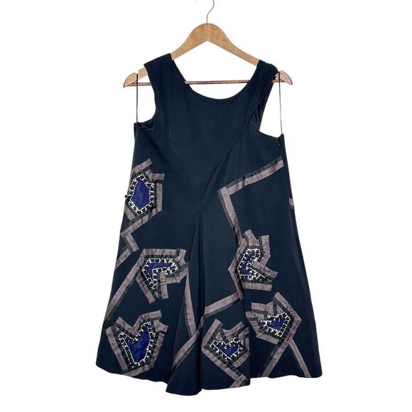 Chloe Vintage Silk Beaded Mini Dress Black Navy Size 4, EU 36 - Picture 5 of 16